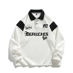 American Contrast Color Polo Shirt Long Sleeve T-shirt Men